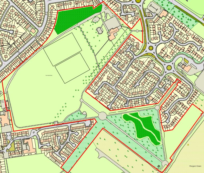 Proposed 'one mow' areas in Moorland Park - highlighted in dark green